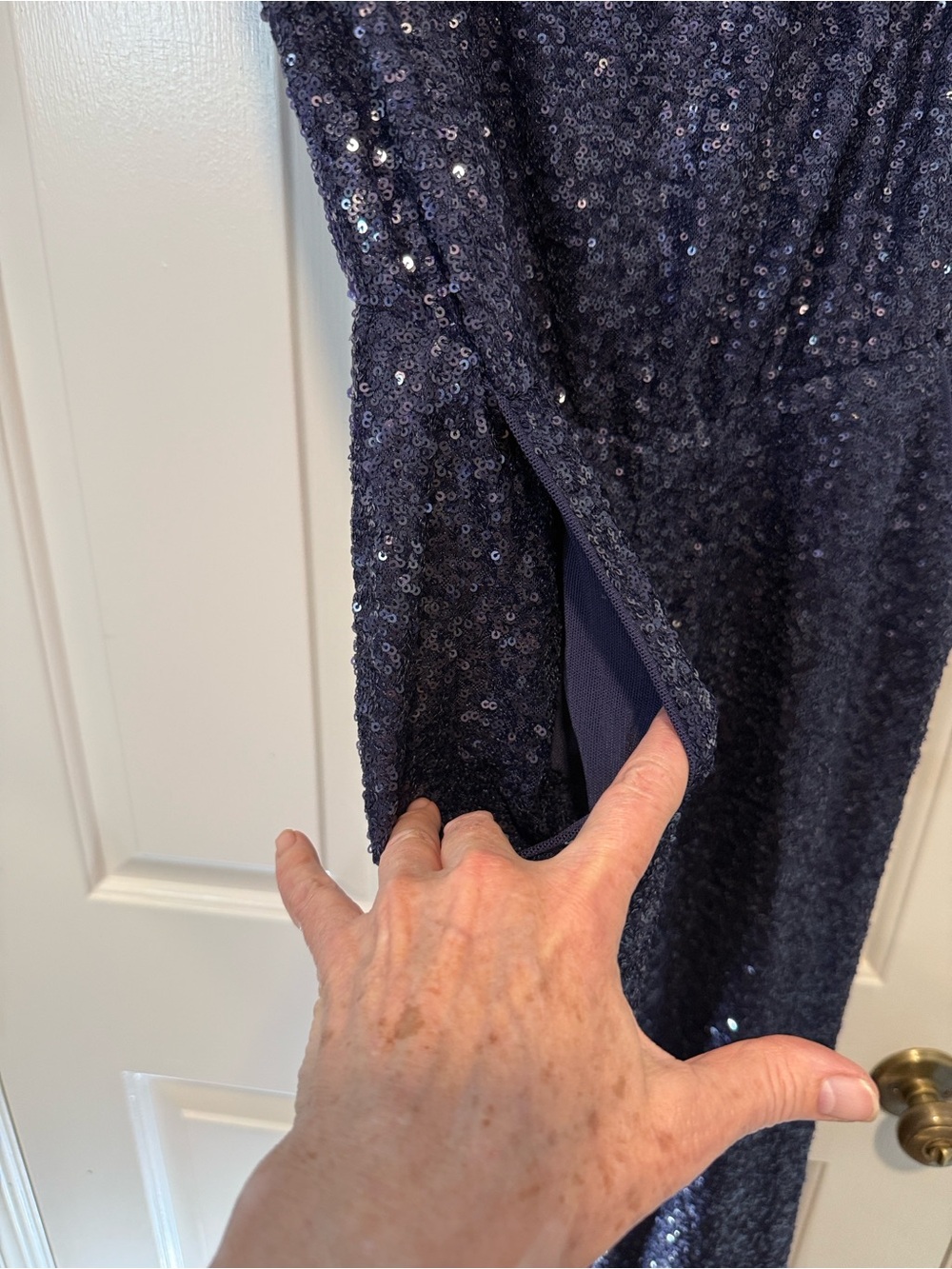 Susana Monaco Strapless jumpsuit Thunder Navy Blue Sequin pockets S/M Revolve - Picture 9 of 15